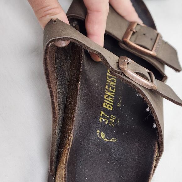 Birkenstock Sandals PARTS OR REPAIR 37EU 3US Slip On Arizona Brown Leather 240 - Picture 7 of 10